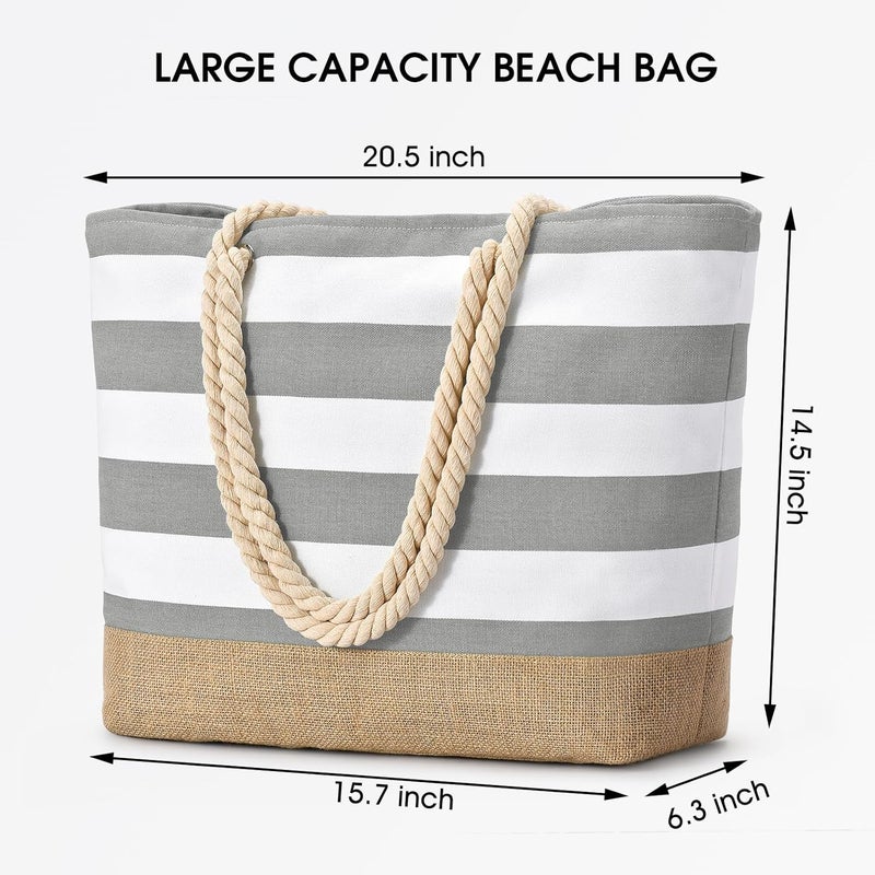 Becokan Beach Bags for Women Large Canvas Beach Tote Bag Beach Bags Waterproof Sandproof Swim Pool Bag Travel Essentials - Image 3
